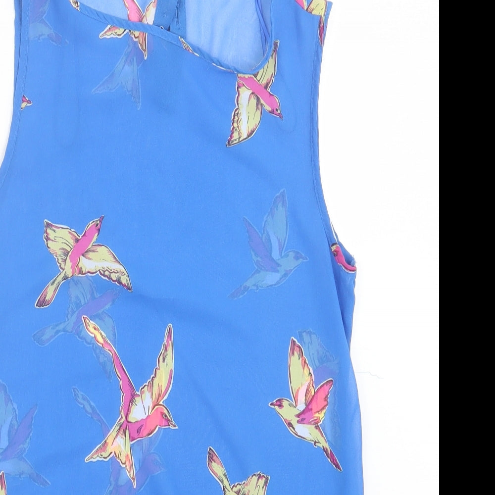 New Look Womens Blue Floral Polyester Basic Tank Size 8 Crew Neck