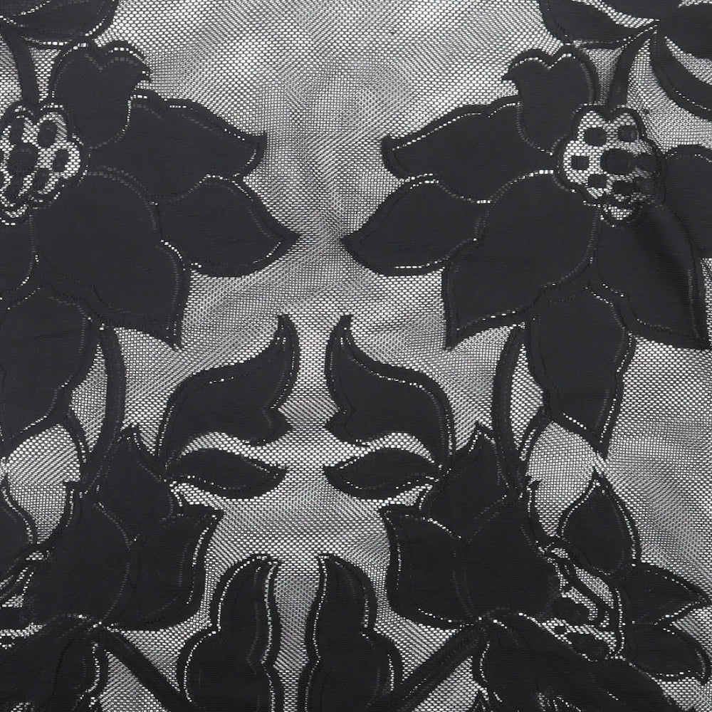 River Island Womens Black Floral Polyester A-Line Size S Boat Neck Pullover - Cover up