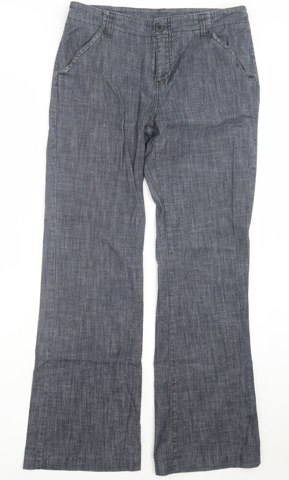 Florence + Fred Womens Blue Cotton Trousers Size 12 L31 in Regular Button
