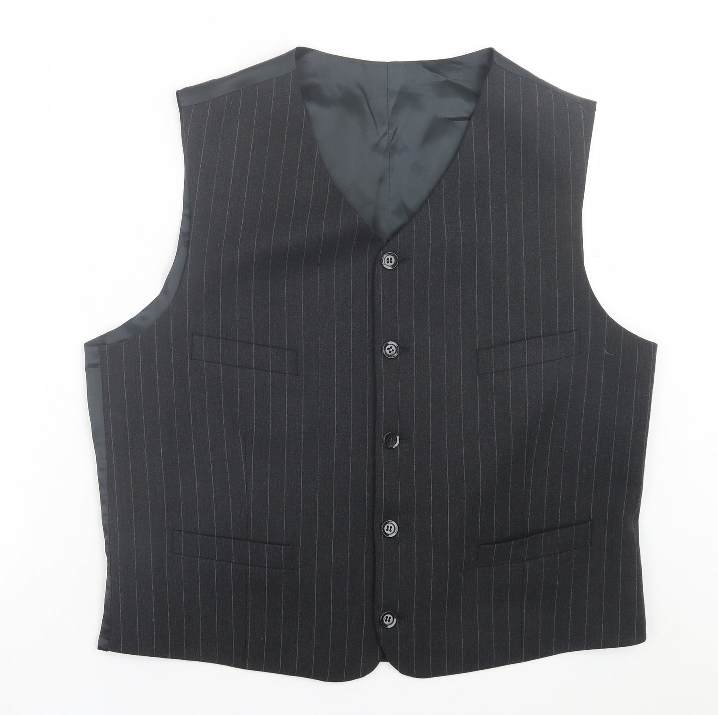 Preworn Mens Grey Striped Wool Jacket Suit Waistcoat Size 44