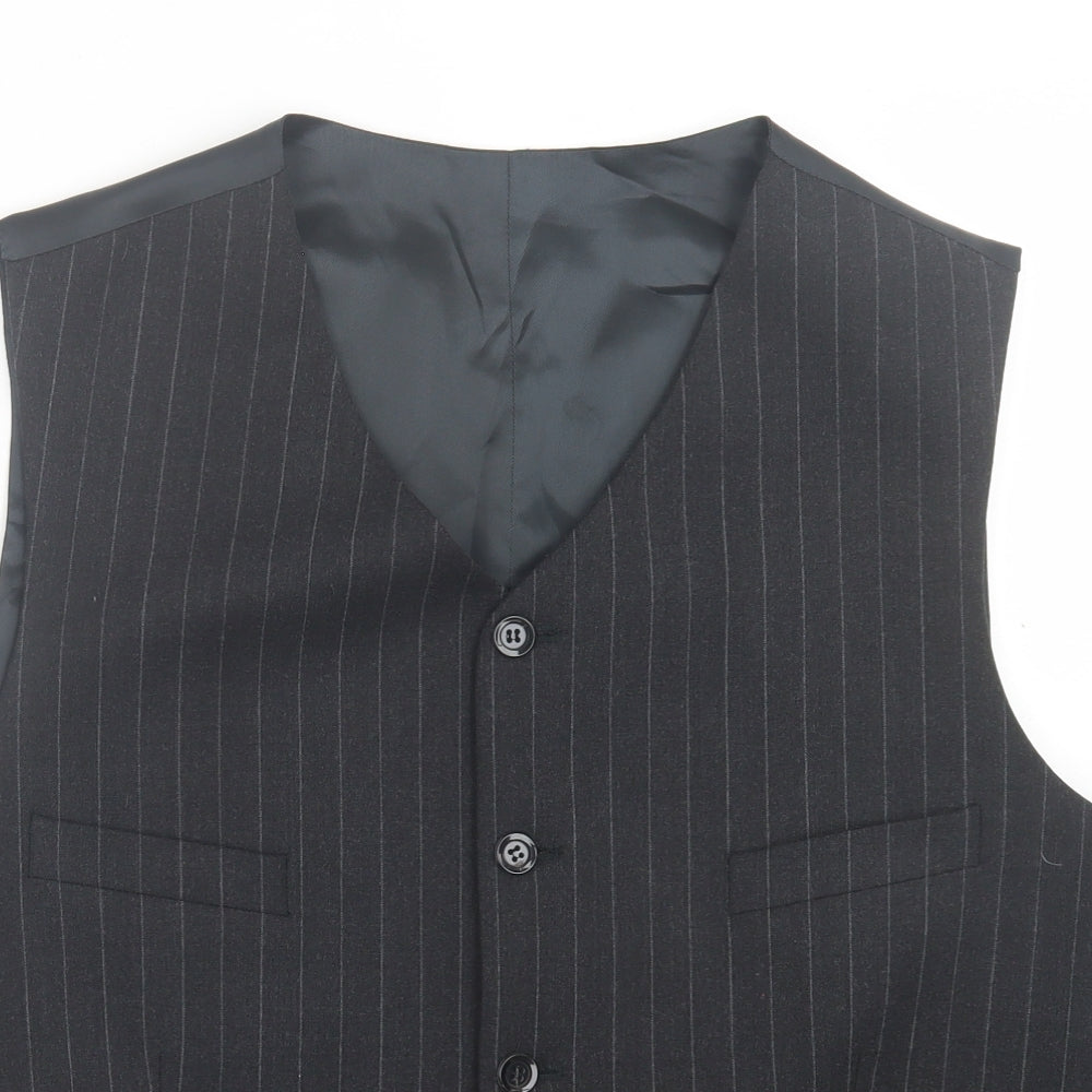 Preworn Mens Grey Striped Wool Jacket Suit Waistcoat Size 44