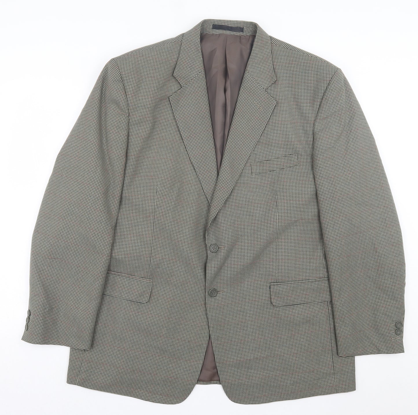Savatini Mens Green Houndstooth Polyester Jacket Suit Jacket Size 44
