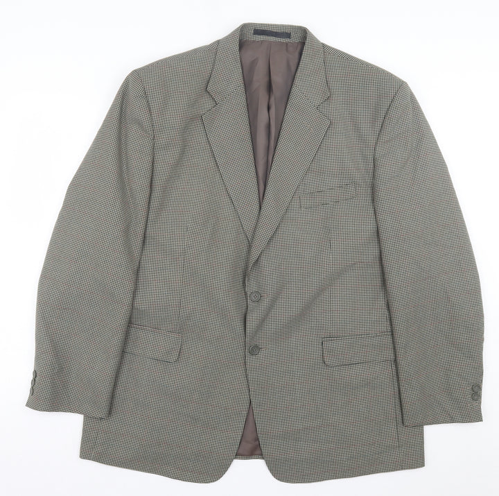 Savatini Mens Green Houndstooth Polyester Jacket Suit Jacket Size 44