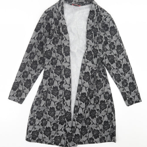 Miss Sassy Womens Black V-Neck Floral Polyester Cardigan Jumper Size XL