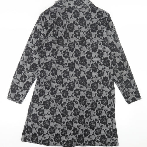 Miss Sassy Womens Black V-Neck Floral Polyester Cardigan Jumper Size XL