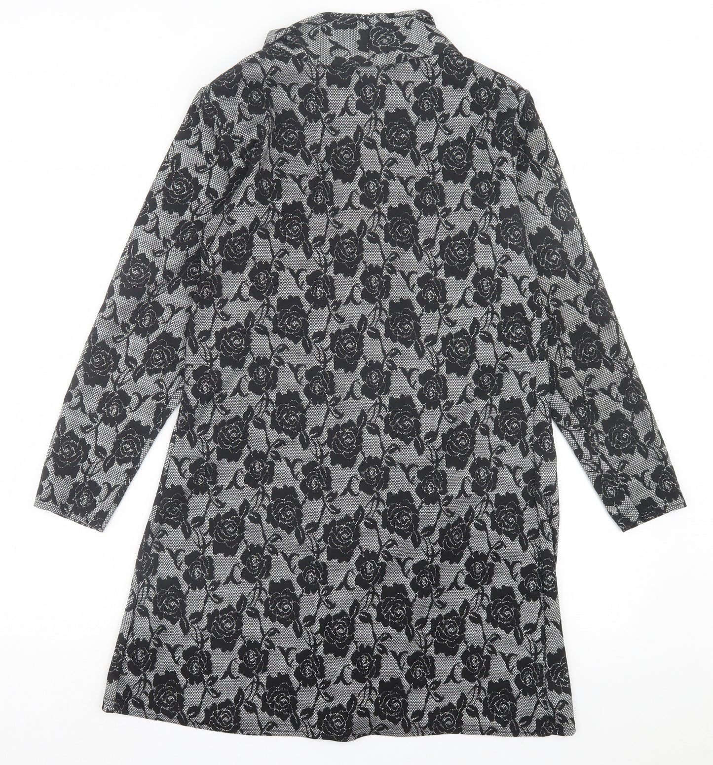 Miss Sassy Womens Black V-Neck Floral Polyester Cardigan Jumper Size XL