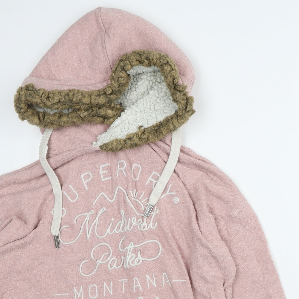 Superdry Womens Pink Cotton Pullover Hoodie Size M