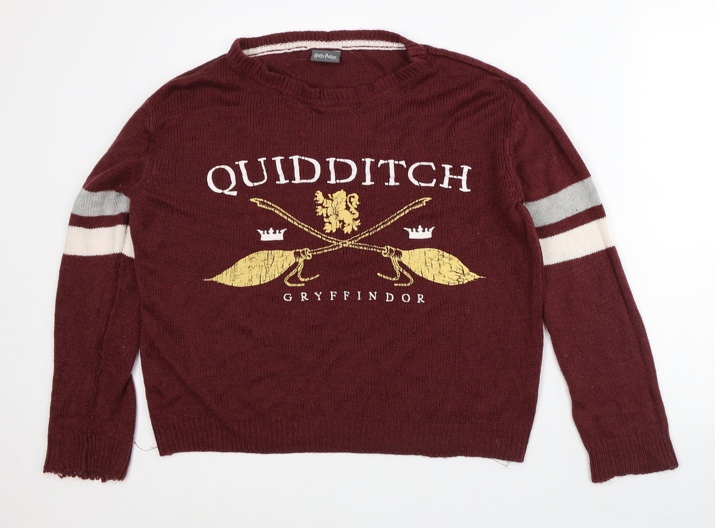 Harry Potter Mens Red V-Neck Striped Acrylic Pullover Jumper Size M