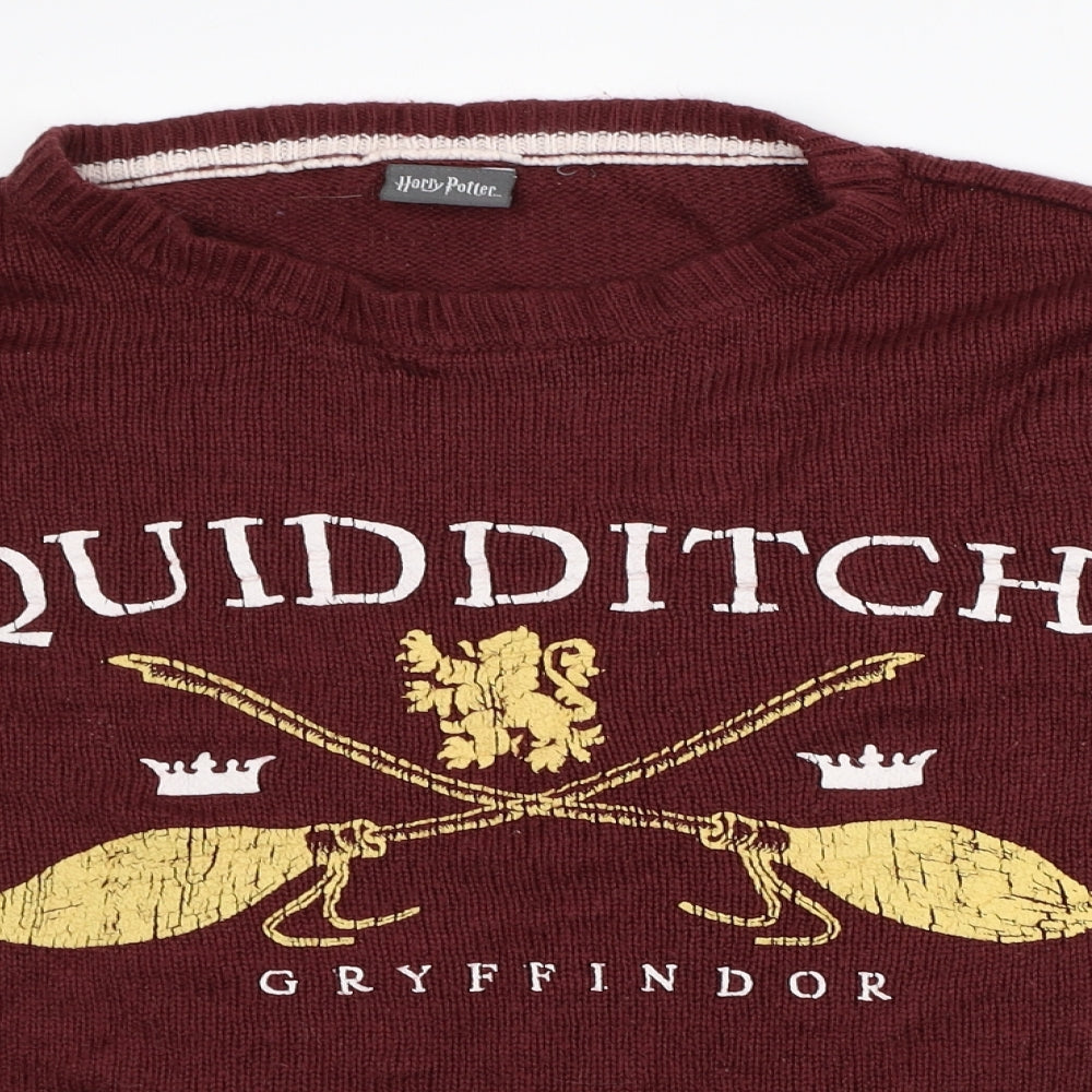 Harry Potter Mens Red V-Neck Striped Acrylic Pullover Jumper Size M