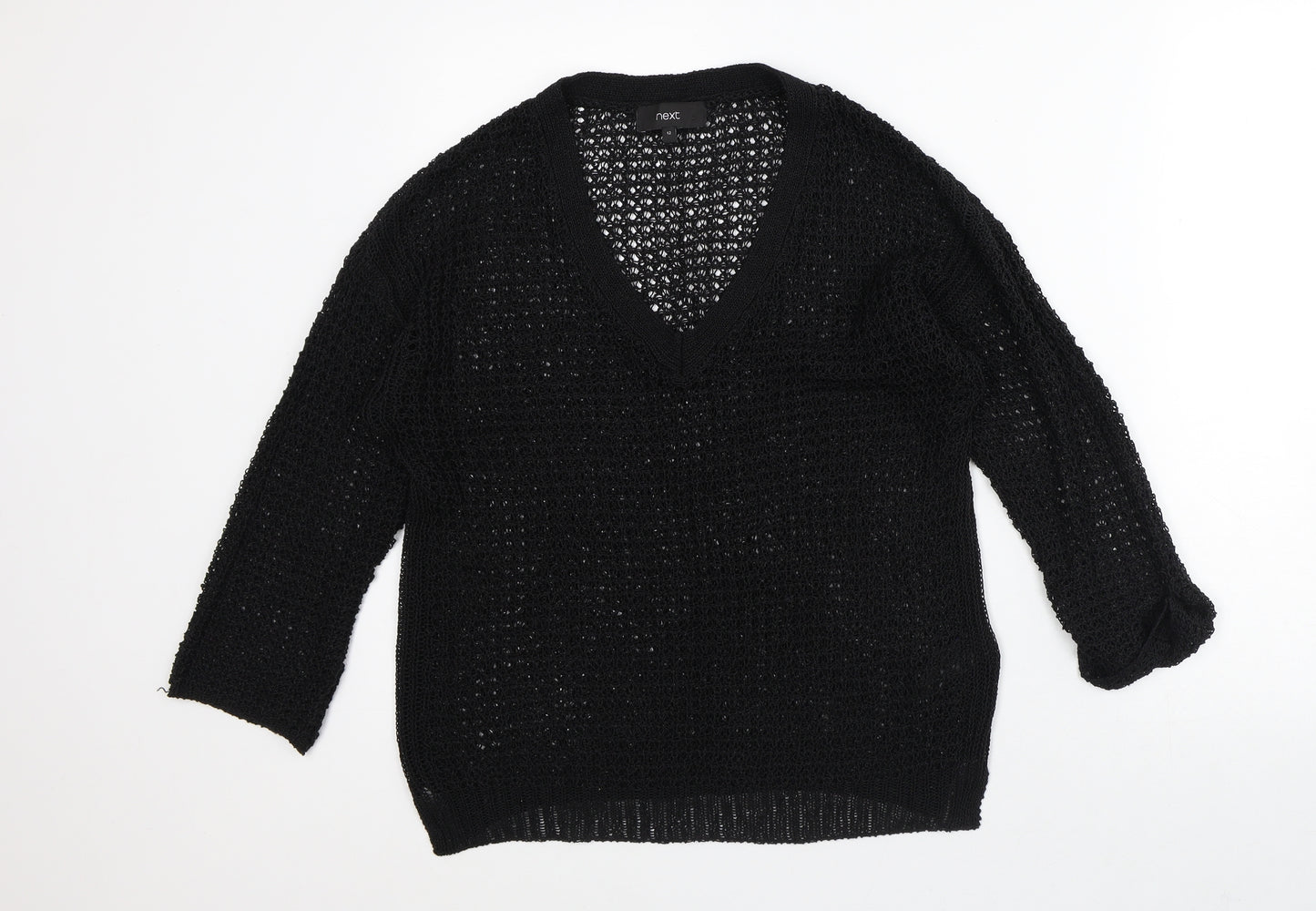 NEXT Womens Black V-Neck Acrylic Pullover Jumper Size 12