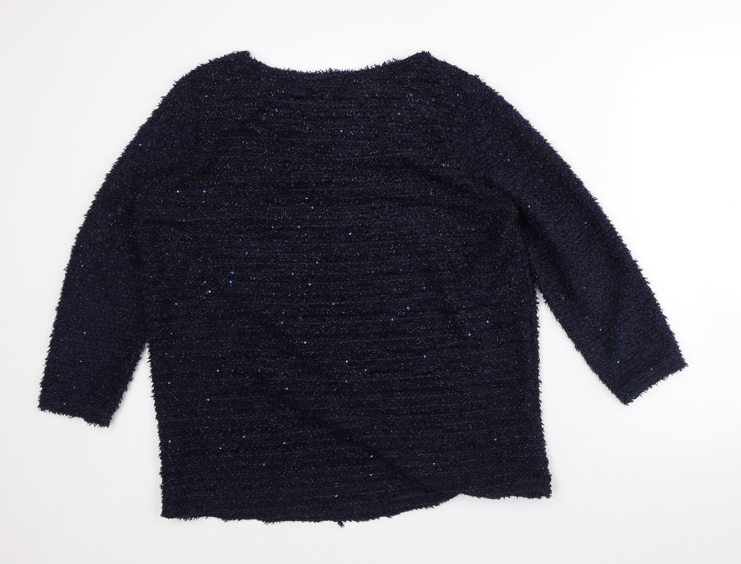 TU Womens Blue V-Neck Geometric Polyester Pullover Jumper Size 16