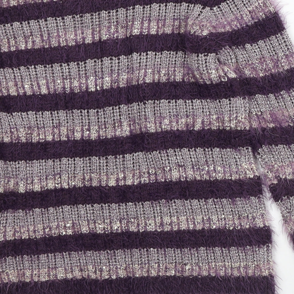 M&Co Womens Purple Round Neck Striped Polyester Pullover Jumper Size 16 - Fluffy