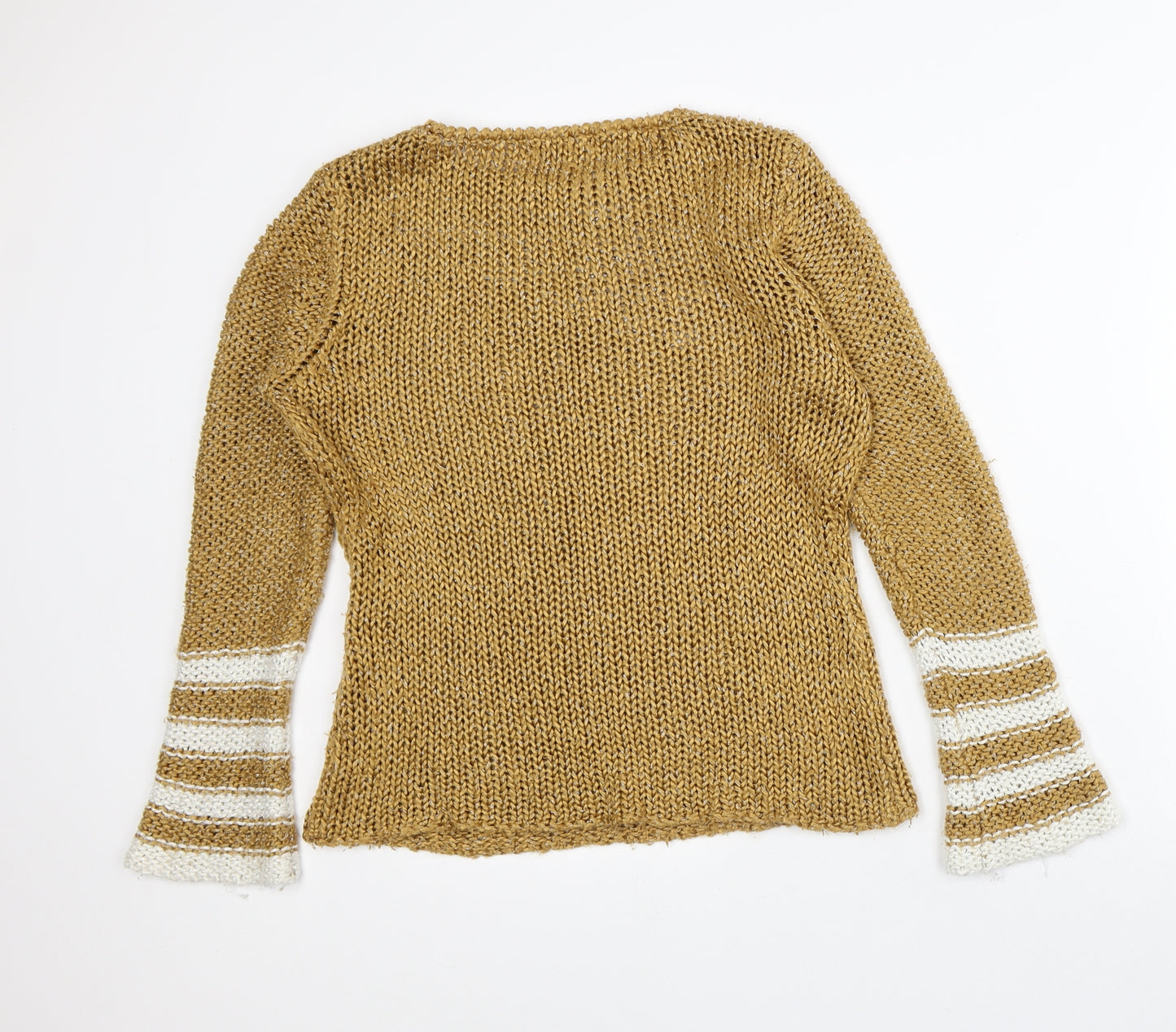 Mezzo Womens Brown Round Neck Striped Polyester Pullover Jumper Size M