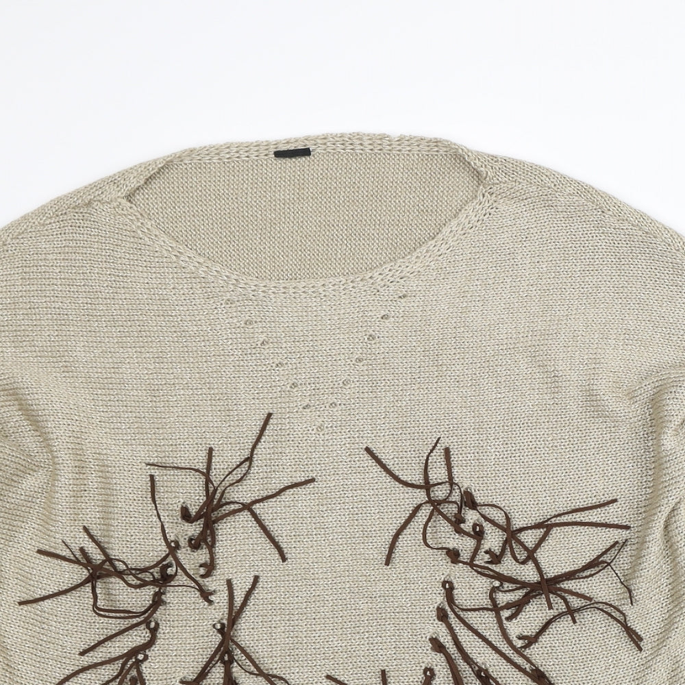 Preworn Womens Brown Round Neck Geometric Polyacrylate Fibre Pullover Jumper Size M