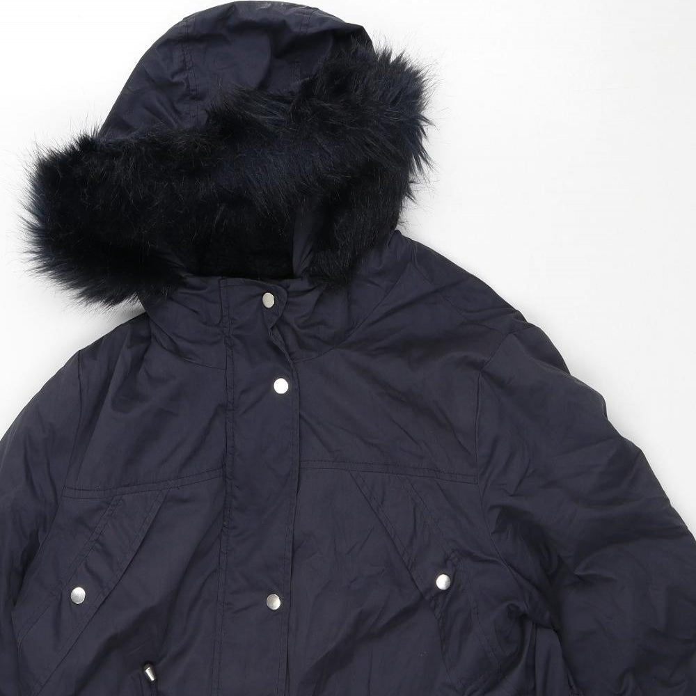 George Womens Black Trench Coat Coat Size 16