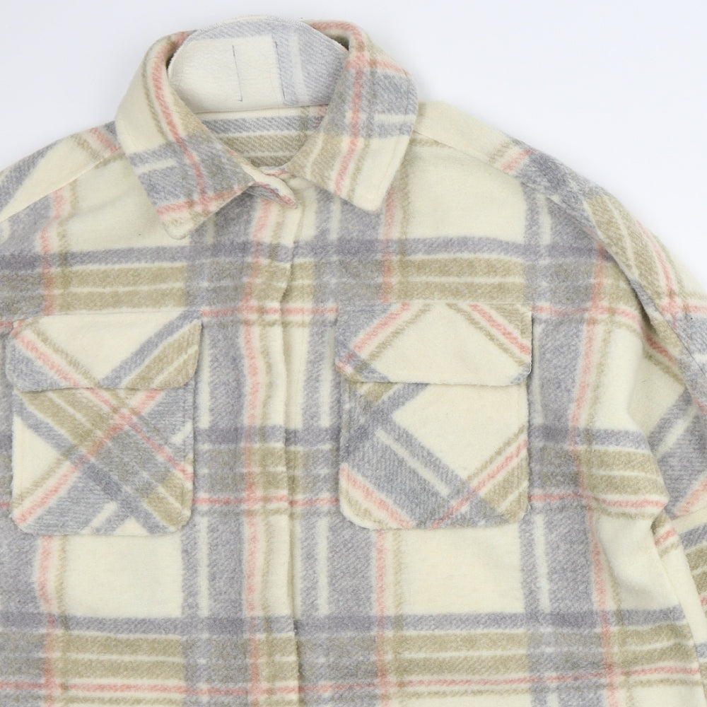 Primark Womens Beige Plaid Overcoat Coat Size L