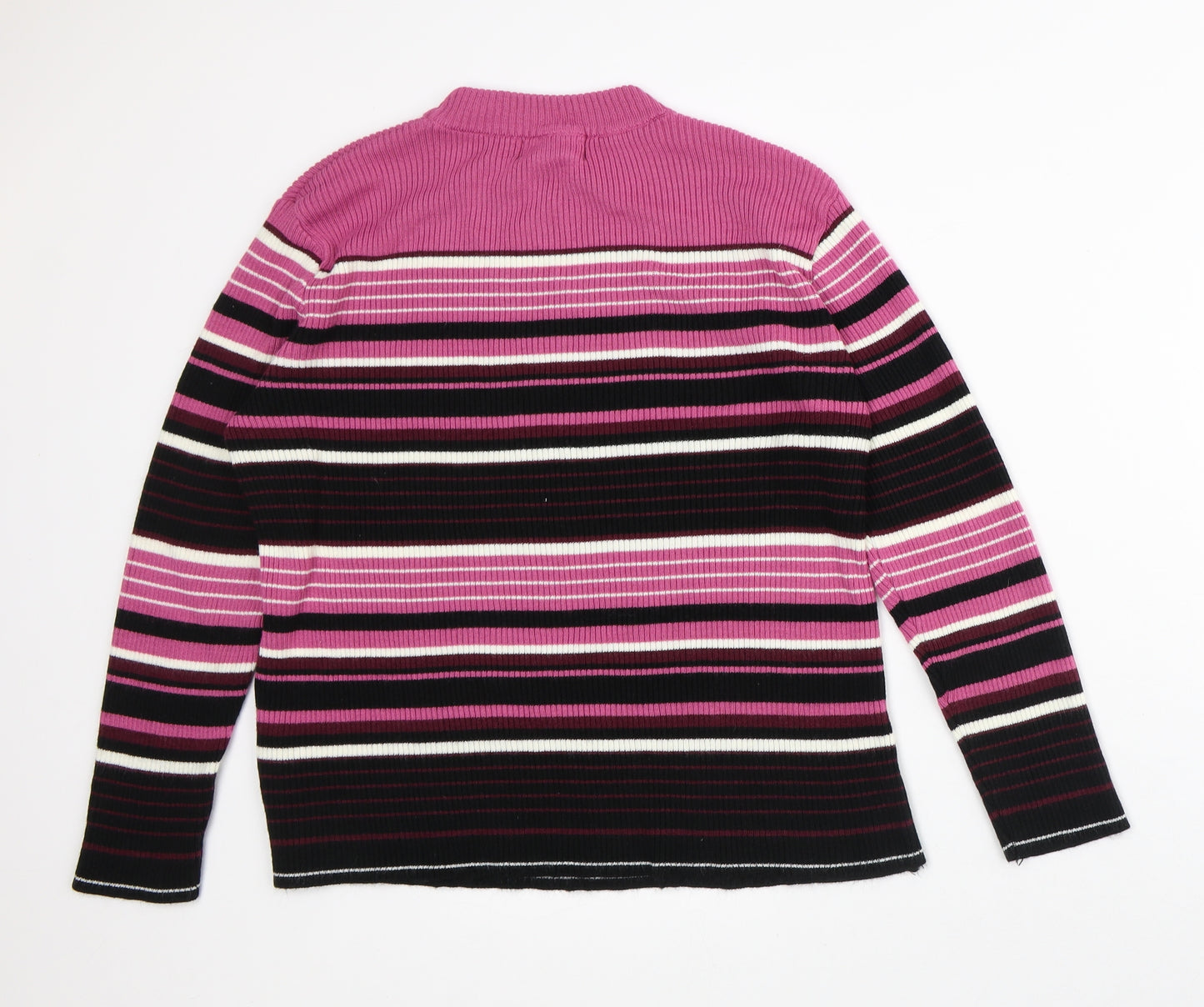 Afibel Womens Pink Mock Neck Striped Acrylic Pullover Jumper Size L