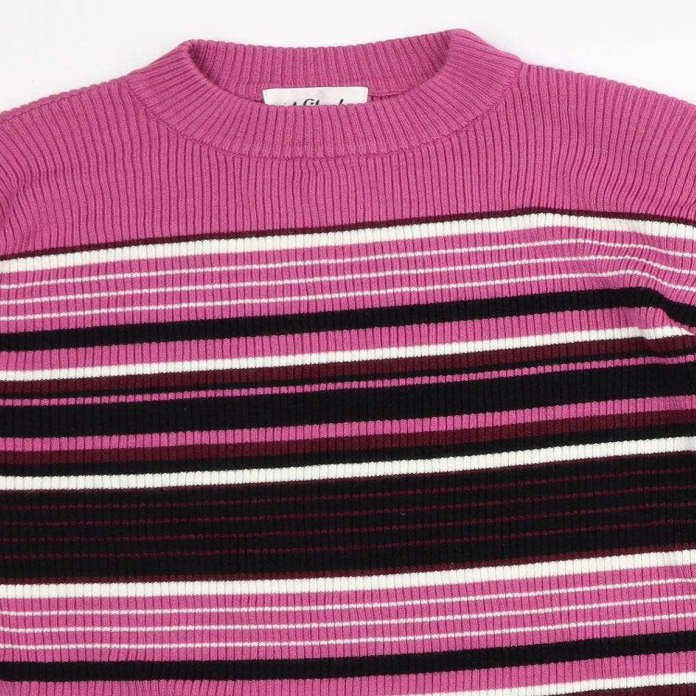 Afibel Womens Pink Mock Neck Striped Acrylic Pullover Jumper Size L