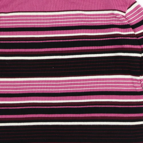 Afibel Womens Pink Mock Neck Striped Acrylic Pullover Jumper Size L