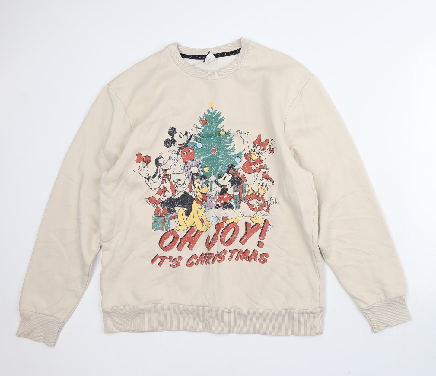 Disney Womens Beige Cotton Pullover Sweatshirt Size M - Christmas Mickey