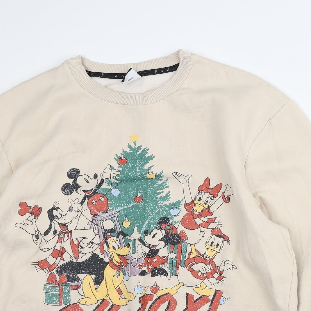 Disney Womens Beige Cotton Pullover Sweatshirt Size M - Christmas Mickey