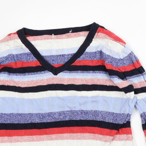 Matalan Womens Multicoloured V-Neck Striped Viscose Pullover Jumper Size S