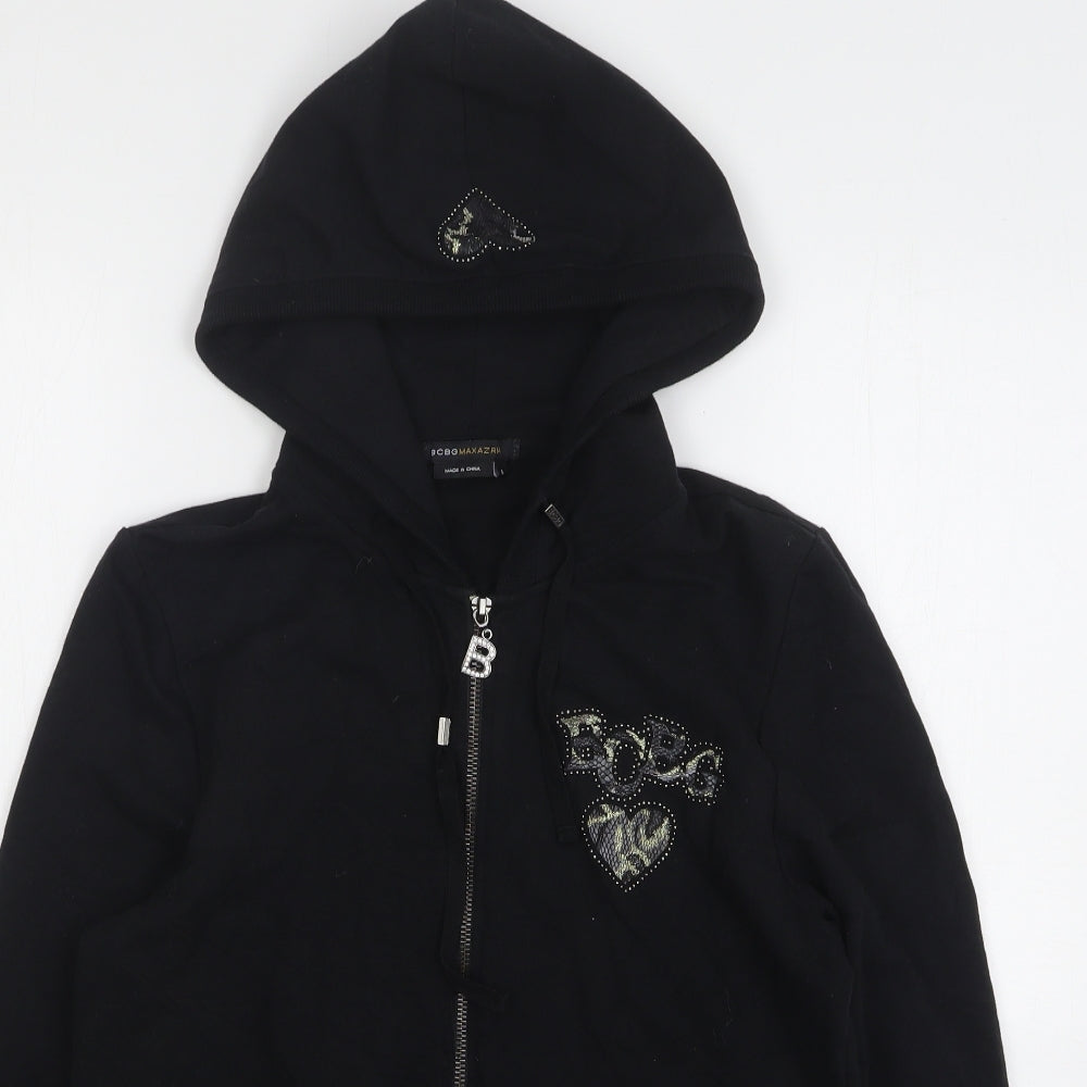 BCBGMAXAZRIA Womens Black Polyester Full Zip Hoodie Size L