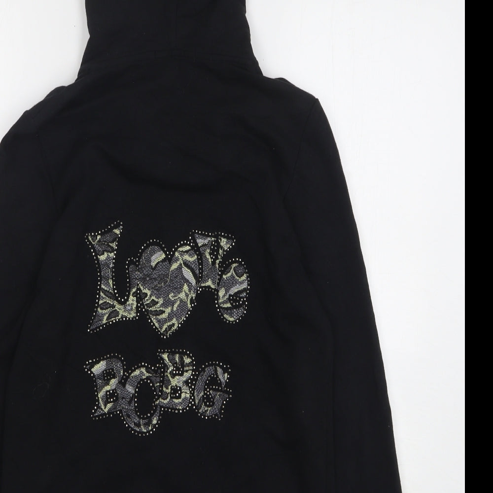 BCBGMAXAZRIA Womens Black Polyester Full Zip Hoodie Size L