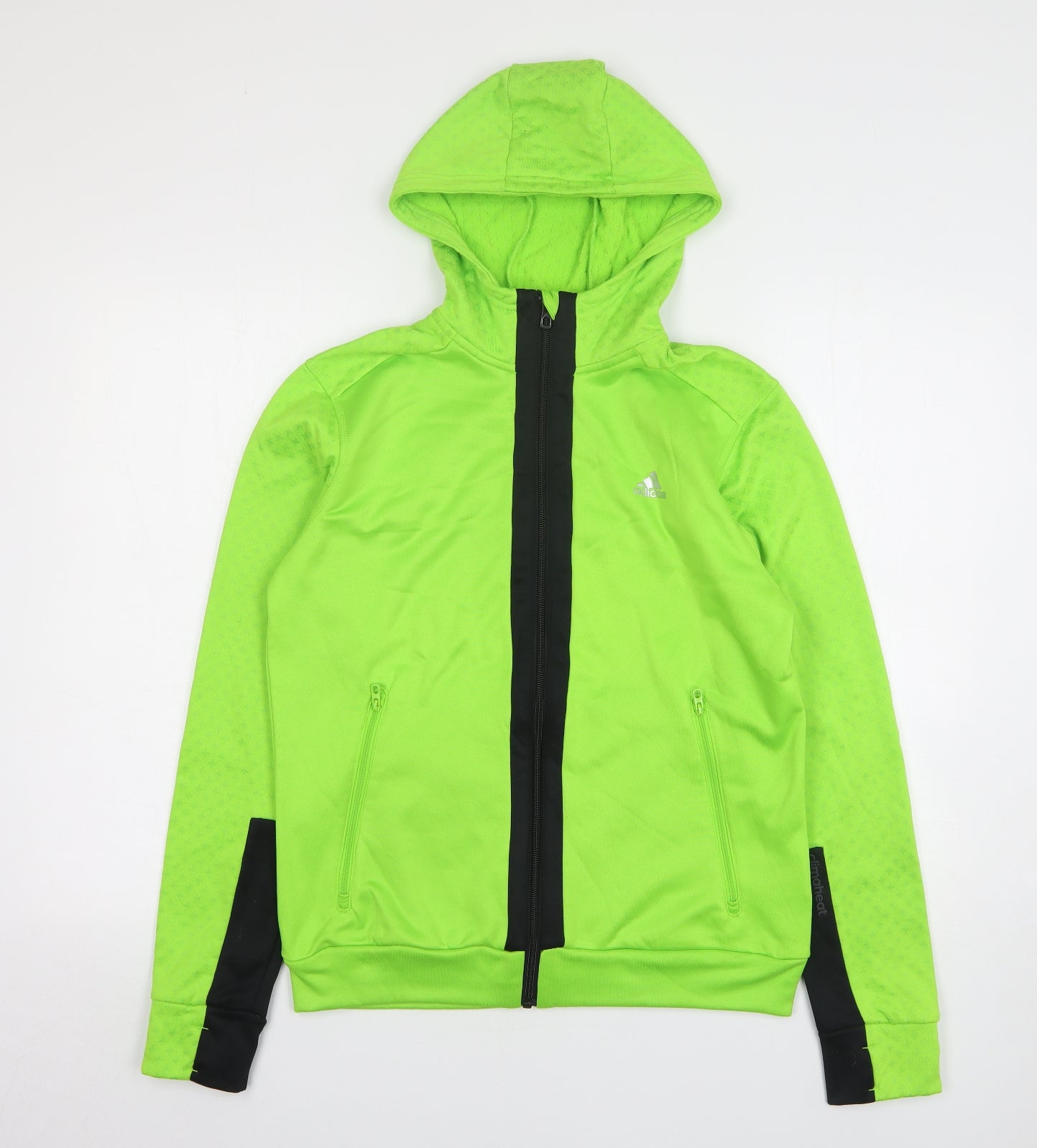 adidas Boys Green Polyester Full Zip Hoodie Size 13-14 Years