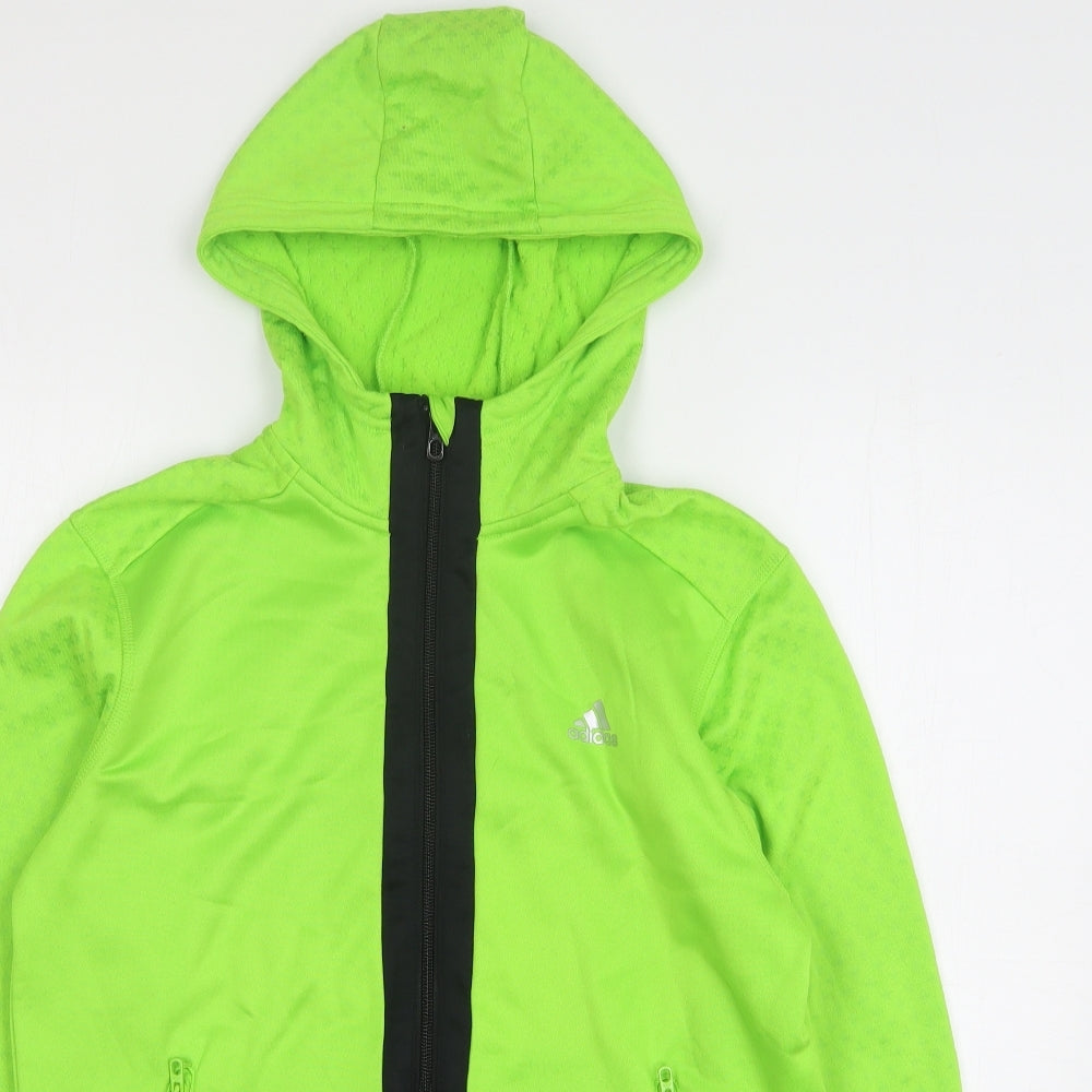adidas Boys Green Polyester Full Zip Hoodie Size 13-14 Years