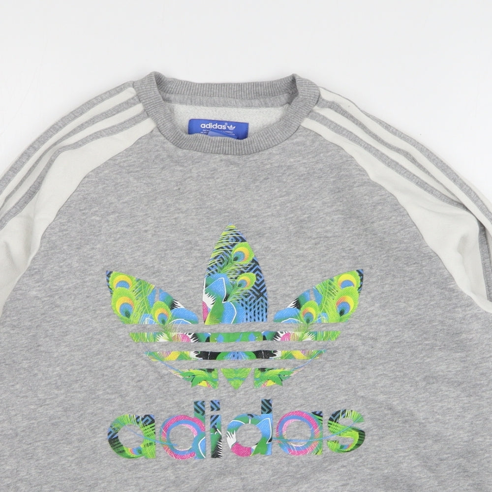 adidas Womens Grey Floral Cotton Pullover Sweatshirt Size 10