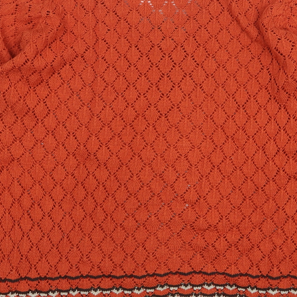 Daxon Womens Orange V-Neck Striped Cotton Pullover Jumper Size 18