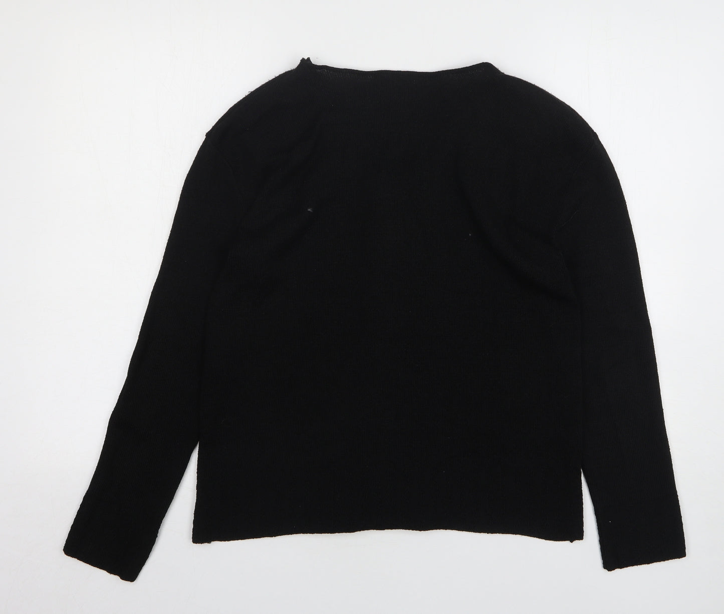 Waves Womens Black V-Neck Acrylic Pullover Jumper Size L