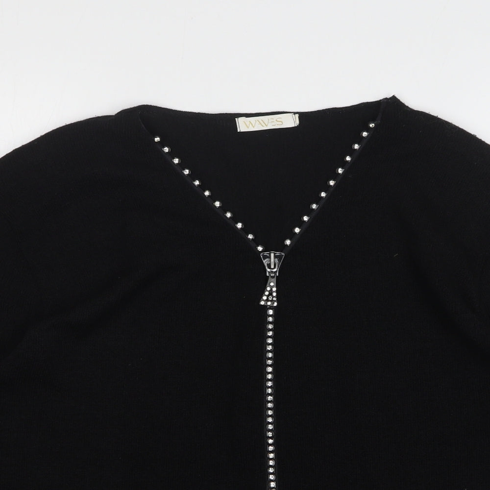 Waves Womens Black V-Neck Acrylic Pullover Jumper Size L