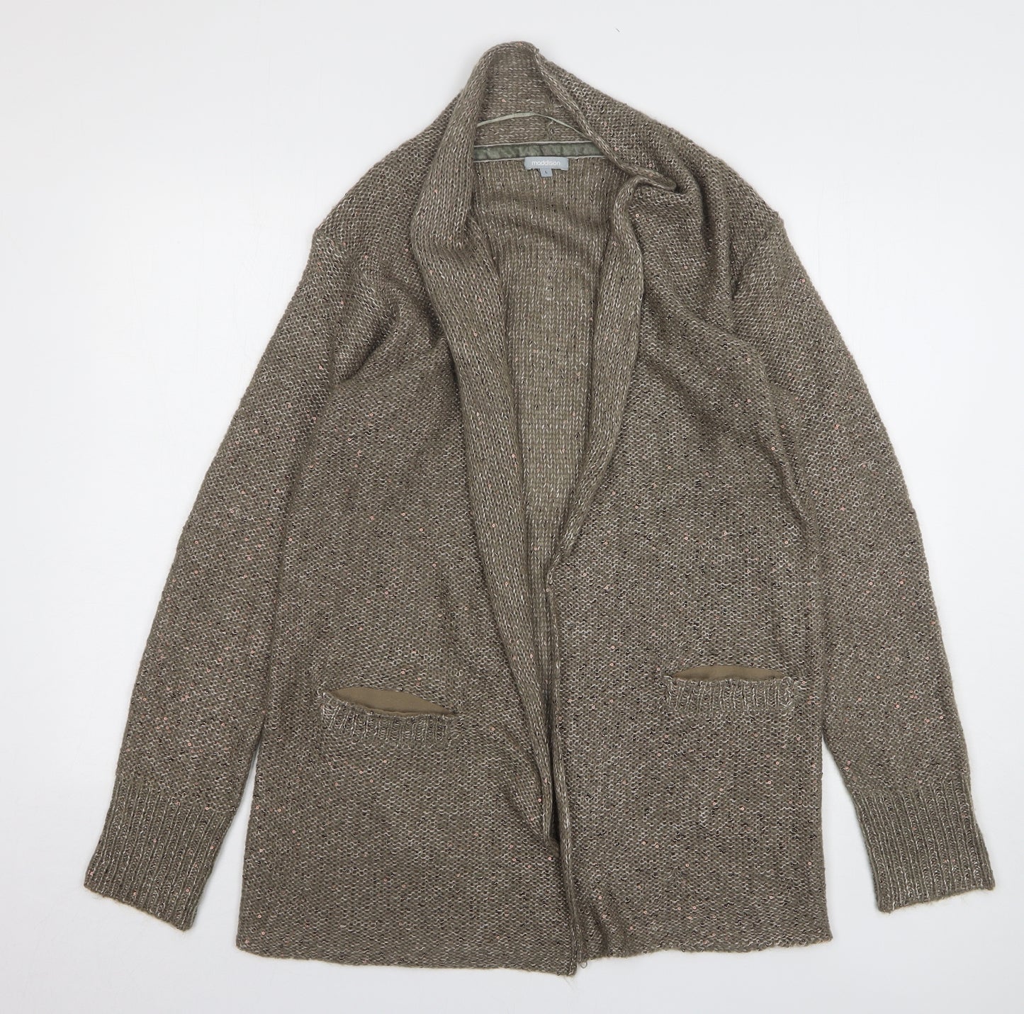 Maddison Womens Brown V-Neck Polyester Cardigan Jumper Size L