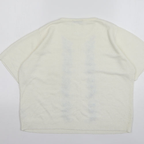 Berkertex Womens White Round Neck Floral Acrylic Pullover Jumper Size 14