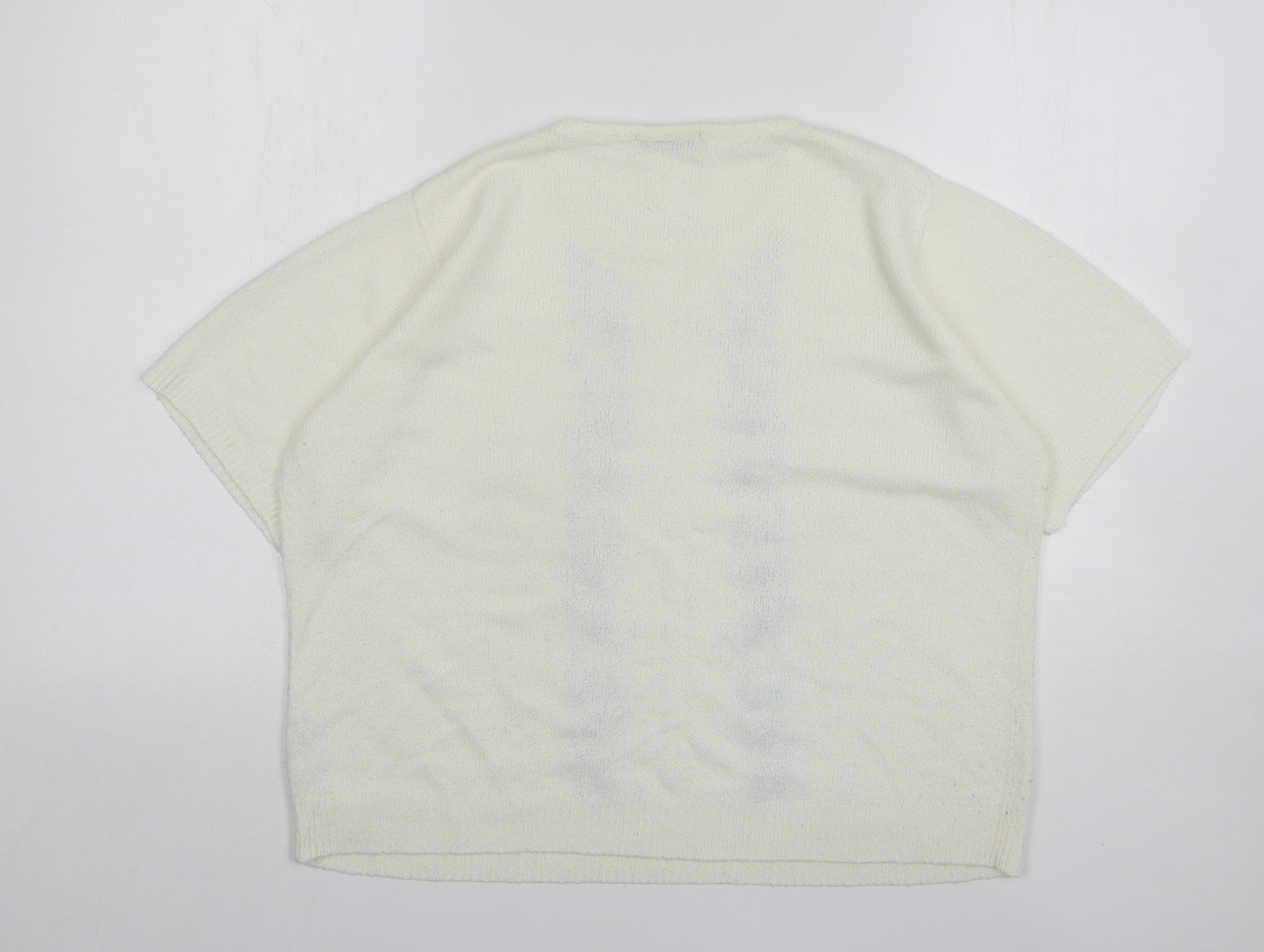 Berkertex Womens White Round Neck Floral Acrylic Pullover Jumper Size 14
