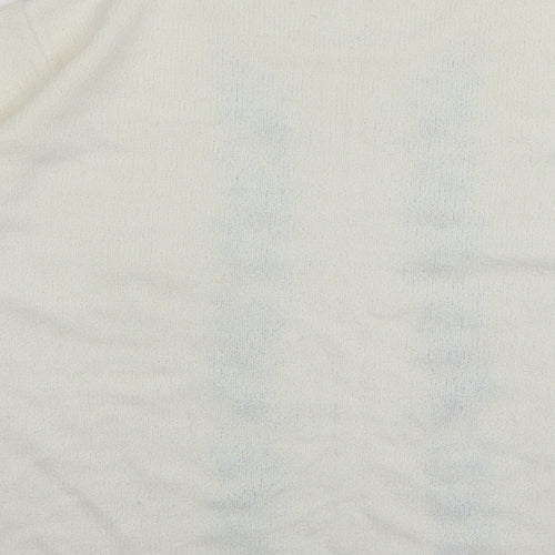 Berkertex Womens White Round Neck Floral Acrylic Pullover Jumper Size 14