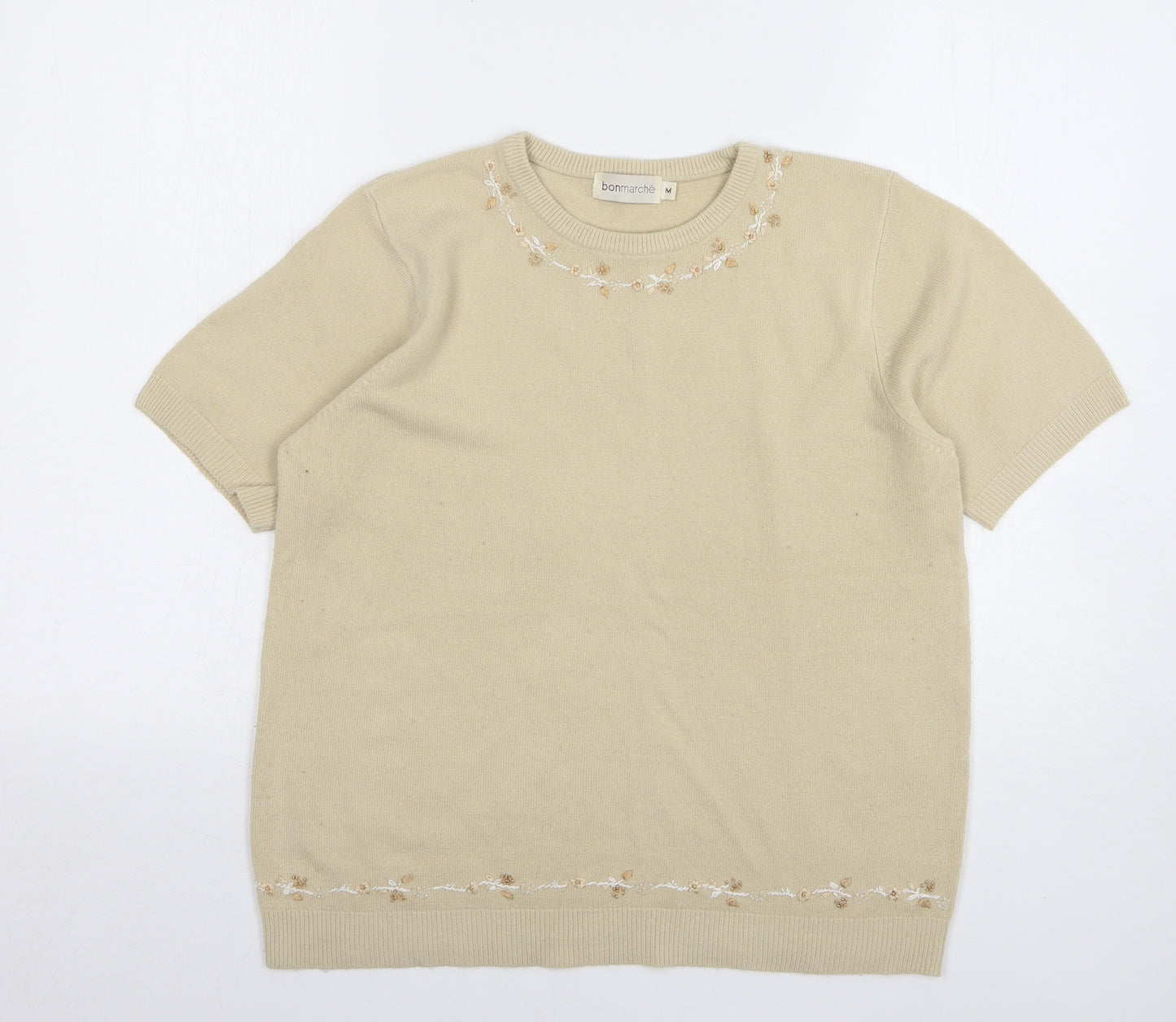 Bonmarché Womens Beige Round Neck Floral Acrylic Pullover Jumper Size M