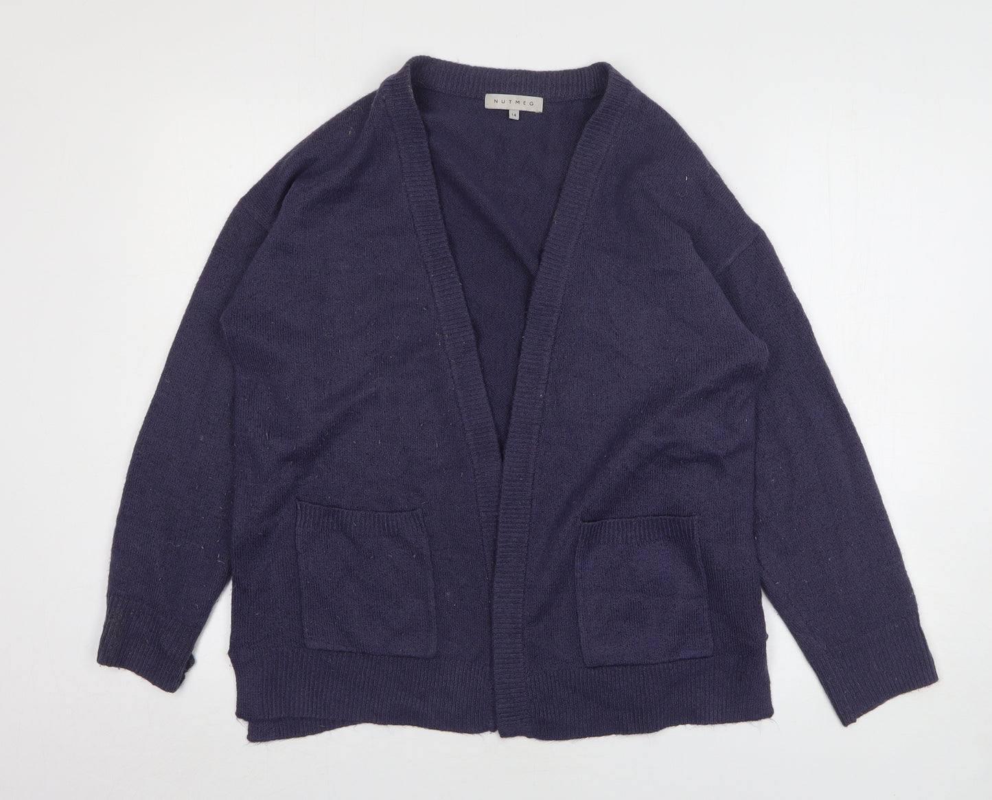 Nutmeg Womens Blue V-Neck Acrylic Cardigan Jumper Size 14