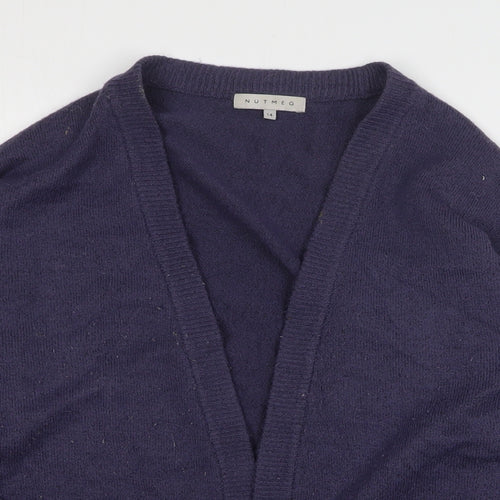 Nutmeg Womens Blue V-Neck Acrylic Cardigan Jumper Size 14