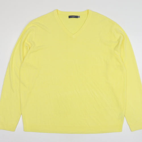 Atlantic Bay Womens Yellow V-Neck Acrylic Pullover Jumper Size 2XL