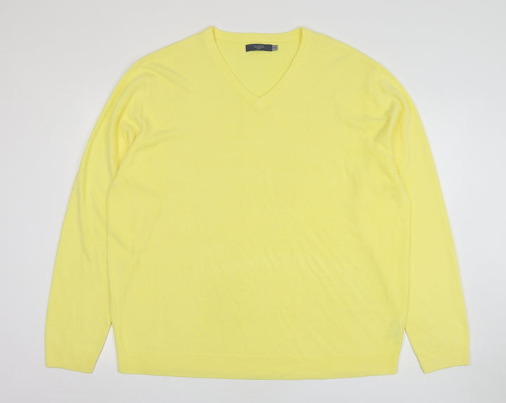 Atlantic Bay Womens Yellow V-Neck Acrylic Pullover Jumper Size 2XL