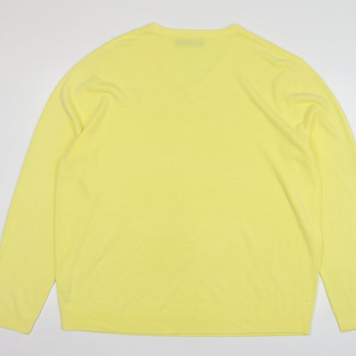 Atlantic Bay Womens Yellow V-Neck Acrylic Pullover Jumper Size 2XL