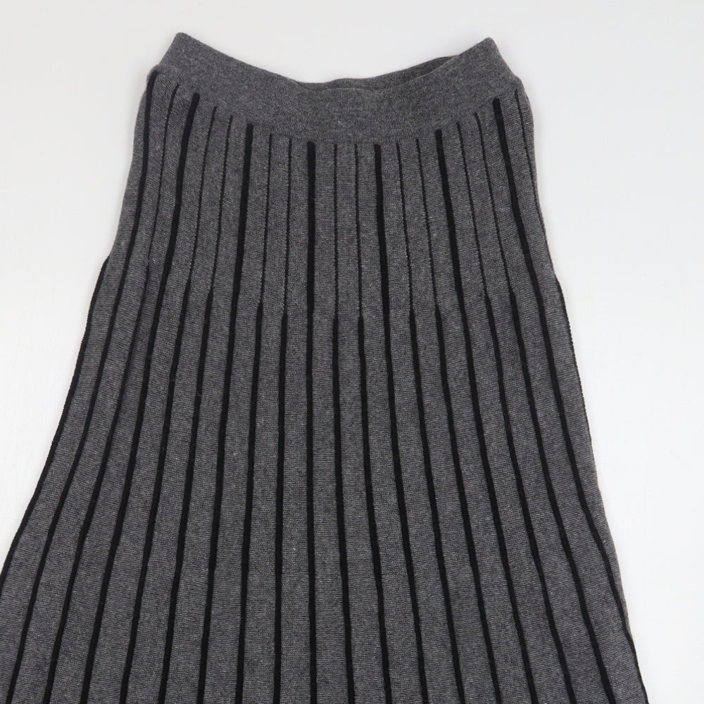Per Una Womens Grey Striped Wool A-Line Skirt Size 10