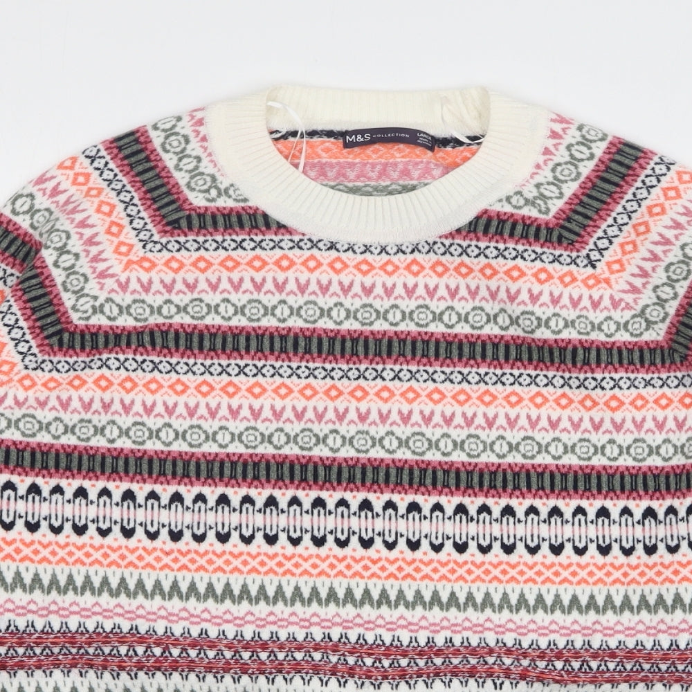 Marks and Spencer Womens Multicoloured Round Neck Fair Isle Polyester Pullover Jumper Size L