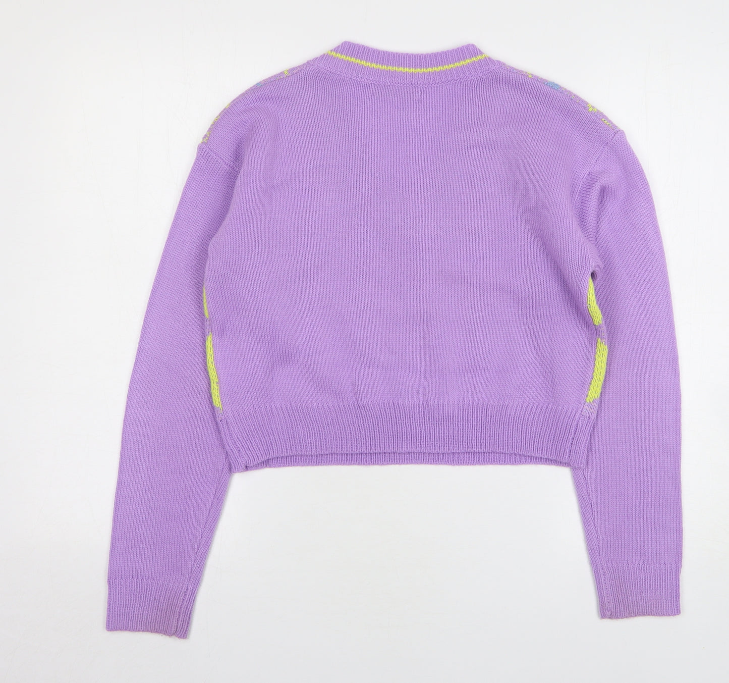 Shein Womens Purple V-Neck Argyle/Diamond Acrylic Pullover Jumper Size 10