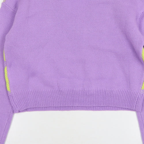 Shein Womens Purple V-Neck Argyle/Diamond Acrylic Pullover Jumper Size 10