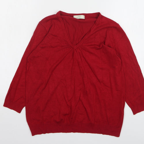Marks and Spencer Womens Red V-Neck Viscose Pullover Jumper Size 14
