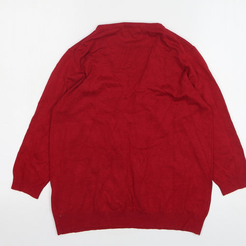 Marks and Spencer Womens Red V-Neck Viscose Pullover Jumper Size 14